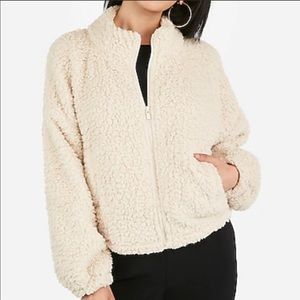 EXPRESS Cream Sherpa Zip Up